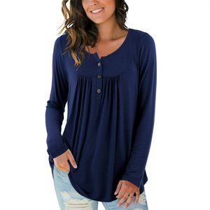 *NEW* Amoretu Women's Long Sleeve Loose Top Pleated Tunic Henley Shirt - Sz M